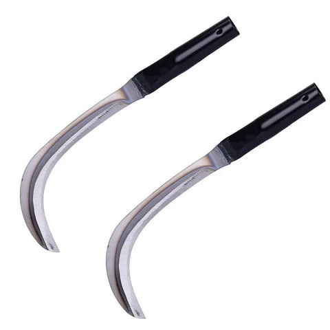 Two Piece Japanese Style Garden Sickle Set With Steel Hand Sickles For Weeding And Lawn Care, 3.7 Inch Blades, lightweight handles