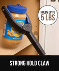 Strong Rubber Lined Claw Grabber Two Pack Reacher Tool for Seniors with peanut butter jar, holding up to 5 lbs