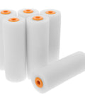 6 Piece Paint Roller Set Boasting Hella Soft Sponge Covers And Comfort Grip Handles Built Different For Rapid Wall Coverage With Latex Or Oil Based Paint Formulas - soft sponge sleeves in white with orange ends.