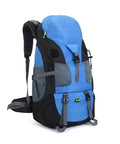 Blue 50L Trail Ready Waterproof Hiking Backpack with Tear Resistant Nylon and Beefed Up Internal Frame with Comfort Padded Back