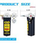 3/8 NPT Desiccant Air Dryer With Regulator And Gauge Inline Moisture Filter For Air Compressors 120 CFM 152 PSI, front and side view