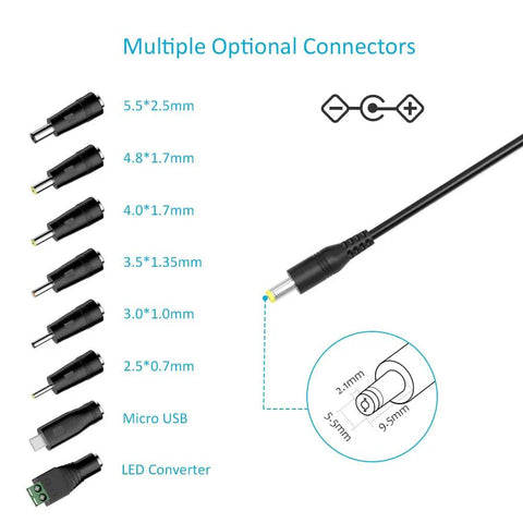 Multiple interchangeable tips for Universal 24W AC DC Wall Wart Power Adapter With 8 Interchangeable Tips For Router Light Strip CCTV Camera