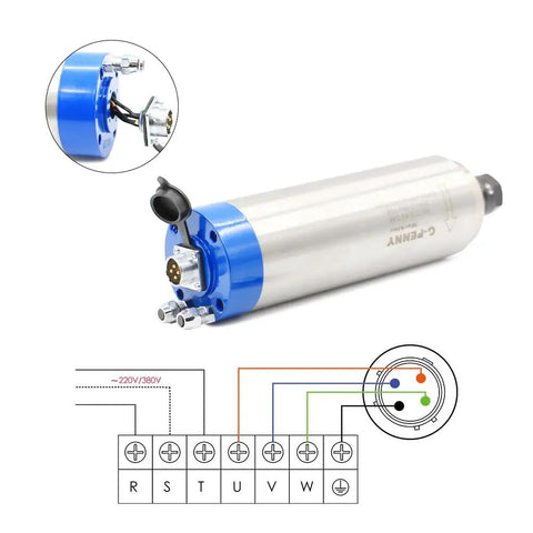 Water Cooled Spindle Motor 2.2kW 220V D80mm With 4 Ceramic Ball Bearings 24000 Rpm 0.01mm Runout 400 Hz Heavy Duty For Wood And Aluminum Milling Inverter Ready