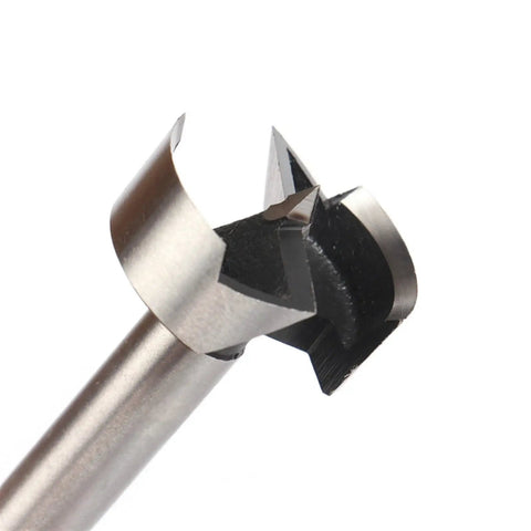 Close-up of a Forstner drill bit from the Professional Five Piece Self Centering Hole Saw And Forstner Drill Bit Set for hardwood.