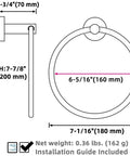 Diagram of Brushed Dark Gold Towel Ring For Bathroom Wall, Heavy Duty SUS 304 Stainless Steel, 6.3 Inch Inner Diameter.