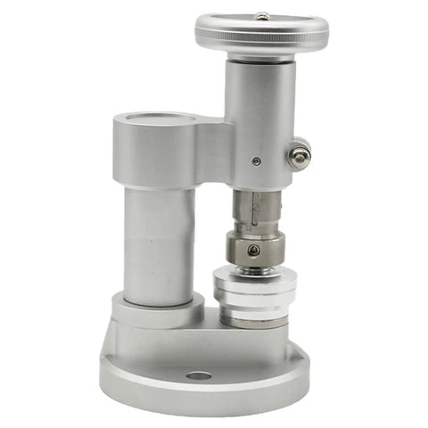 Tabletop Watch Case Press for Quick Battery Replacement, Aluminum Silver Tool Ideal for Professional Watchmakers, side view