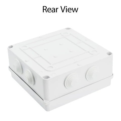Rear view of Rugged ABS Junction Box IP65 Waterproof Dustproof Enclosure, Universal Surface Mount Electrical Box White 5.9 x 5.9 x 2.8 Inches