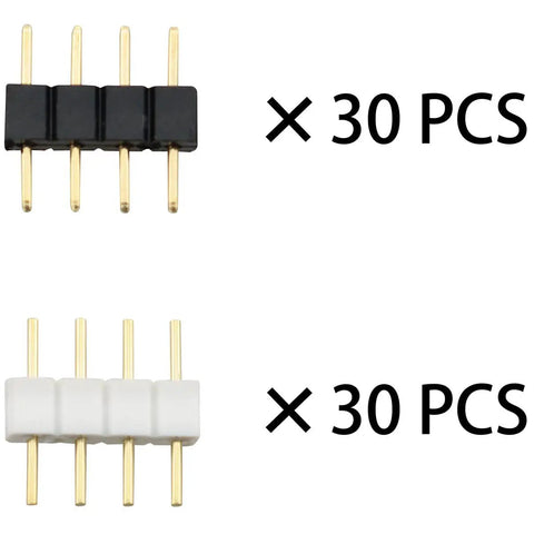 60 Pack 4 Pin LED Connector Adapter For RGB LED Strips 3528 5050 Dual Male Pin Plug With White And Black Leads, 30pcs each