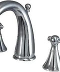 English Country Widespread Lavatory Faucet in Polished Chrome Finish, Boss-Grade Solid Brass Construction, shown in front view.