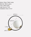 Mid Century Modern Glass Globe Desk Lamp With Gold Ring, Plug In Nightstand Reading Light For Bedroom And Office, Frosted Globe Shade