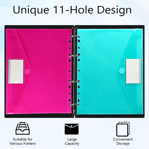 Six Pack Plastic Binder Pockets Folders With Transparent Pockets And Label Window A4 Size Each Holds Up To 150 Sheets, open view