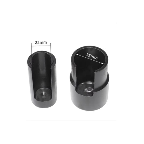 Two black metal engine timing tool components for DPS6 transmission with cylindrical sleeves and 22mm/35mm openings.