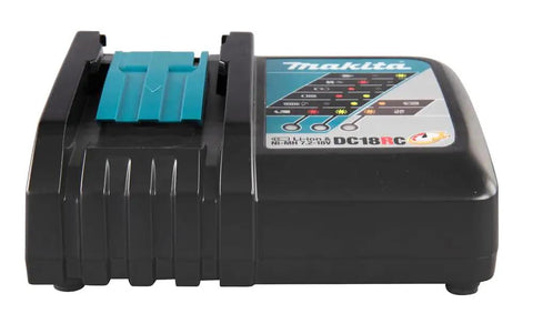 Side view of 18V LXT Lithium-Ion Rapid Optimum Charger Turbo Fast Battery Recharges for power tool batteries.