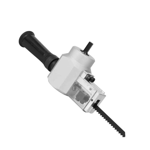 Aqxreight Double Head Sheet Nibbler Drill Attachment For Metal Cutting Steel Aluminum Iron Work shown from side with blade visible.
