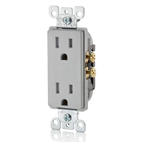 15 Amp Tamper-Resistant Duplex Electrical Wall Outlet Gray T5325-GY With Shuttered Contacts, durable heavy duty receptacle
