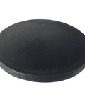Front view of round black graphite disk, 150 mm diameter, 10 mm thick