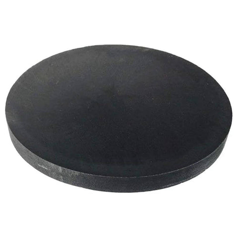 Front view of round black graphite disk, 150 mm diameter, 10 mm thick