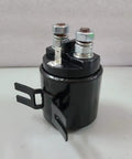 12Volt 200Amp Hydraulic Pump Motor Contactor Solenoid Switch Relay For Electric Pallet Truck Stacker And Material Handling Cart With Durable Silver Alloy Tips For Heavy Duty Industrial Use, black relay with two terminals.