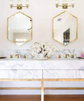 Three Light Vanity Wall Sconce with Explosion-Proof Frosted Glass Shade above modern bathroom mirrors