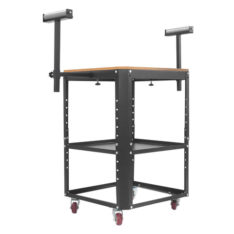 Built Like A Tank Rolling Workstand Holds 550 Pounds, fully adjustable design with steel frame and wheels for woodworking.