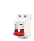 Badass Din Rail Circuit Breaker Featuring Killer Solar Panel Overload Protection Switch for RV Campers and Homes With Beefy Automatic Air Switch Up to 63 Amps 500V Rating, white and red two-pole design.