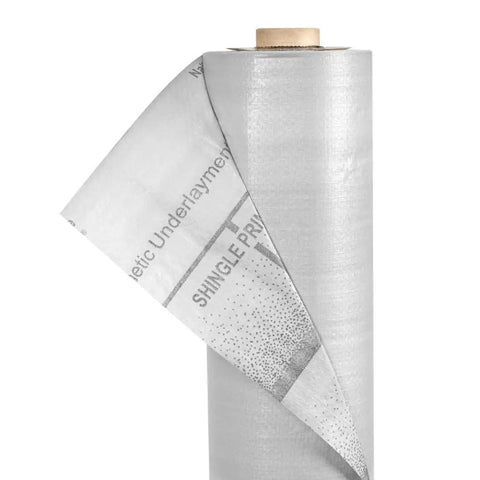 Tough As Nails Synthetic Roof Felt Roll Four By Two Fifty Grey Heavy Duty Shingle Underlayment showing rolled fabric for easy installation.