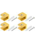 4 Piece Glass Clamp Set Solid Brass Brushed Gold Shelf Support Brackets Clips Square Shape for Eight to Ten Millimeter Glass
