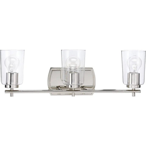 Adley Collection 3 Light Clear Glass Bath Vanity Light Polished Nickel Finish Wall Mounted Traditional Fixture For Bathrooms And Powder Rooms