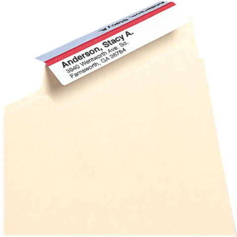 Viewables Color Labeling System Refill Pack Dope White Labels For File And Hanging Folders shown on a manila folder