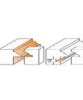 3-Piece Glass Panel Router Bit Set diagram showing ogee rail and stile bit and slot cutter in use