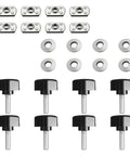Rock Solid Quick Swap Thumb Screw Kit For Hard Tops And Side Windows Universal Fit Rust Proof stainless steel latches with black thumb screws and washers.