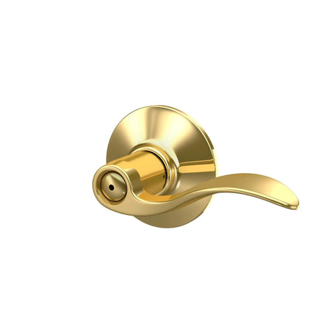 F40 V ACC 605 Accent Door Lever With Bed And Bath Privacy Lock In Bright Brass Easy Install With Self Aligning Screws Push Button