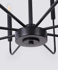 Close-up of Eight Light Modern Farmhouse Black Chandelier For Dining Room And Living Areas Matte Black Candle Style Ceiling Fixture