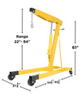 Heavy Duty Steel Engine Hoist With Telescoping Legs And Adjustable Boom Supporting 6000 Lb, 61" tall with adjustable lift range