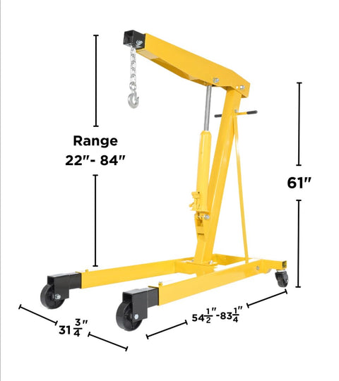 Heavy Duty Steel Engine Hoist With Telescoping Legs And Adjustable Boom Supporting 6000 Lb, 61" tall with adjustable lift range