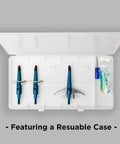 Open case showing Levi Morgan Series 2-Blade Mechanical Broadheads 100 Grain Expandable With 2.0 Inch Cut Hunt-Ready Archery Broadheads 4 Pack