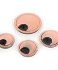 Premium Zinc Alloy Desk Grommet Kit With Rotatable Flip Top And Removable Center For 50 To 80 Mm Holes In Sleek Brushed Or Shiny Colors, Totally Rad For Managing Cables And Polishing Your Workspace Stylishly. rose gold cable grommets set