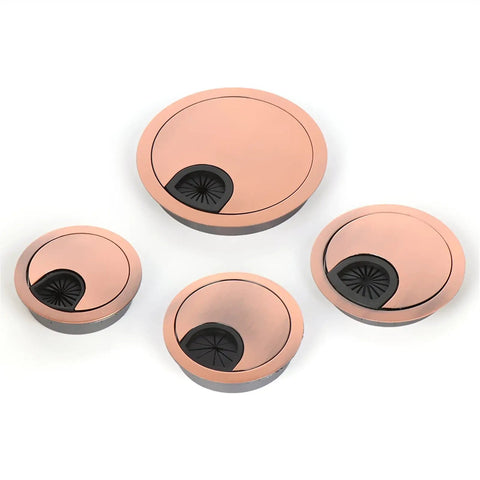 Premium Zinc Alloy Desk Grommet Kit With Rotatable Flip Top And Removable Center For 50 To 80 Mm Holes In Sleek Brushed Or Shiny Colors, Totally Rad For Managing Cables And Polishing Your Workspace Stylishly. rose gold cable grommets set