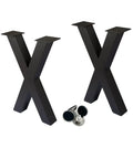 X Shape 16 Inch Iron Bench Legs Set Of 2 For DIY Coffee Table Black Powder Coat Beefy Heavy Duty Metal Table Legs With 800 Lb Load Rating