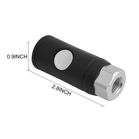 Quarter Inch Push Button Safety Air Coupler Quick Disconnect for Pneumatic Tools, Female IM Type, black and silver side view