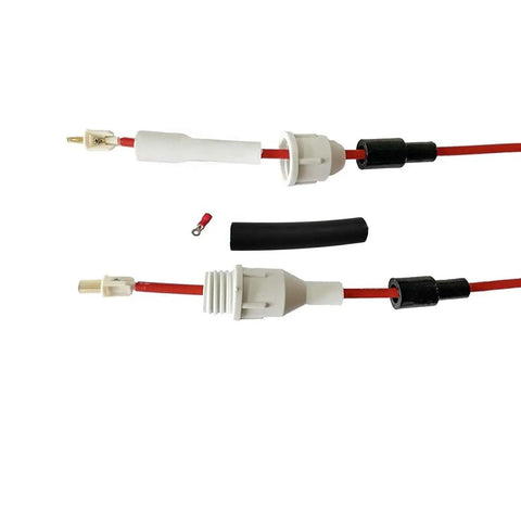 Badass High Voltage Protective Connector Heads With Rock Solid Metal Terminals And Heat Shrink Sheathing For Easy Plug And Play CO2 Laser Rig Upgrade Kit shown with red wires, metal connectors and heat shrink covers.