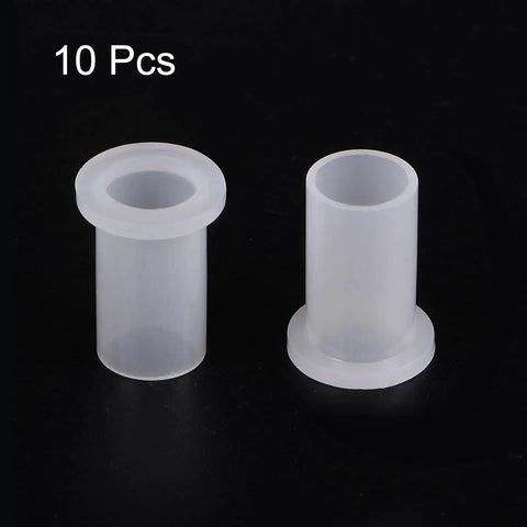 Heavy Duty Nylon Flange Bushings Engineered For Kickass Load Handling And Smooth Sliding Motion Maintenance Free Flanged Sleeve Bearings shown in a set of 10.