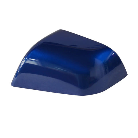 Fresh Blue Driver Side Mirror Lower Cover Trim For Tesla Model 3 Left Exterior Rearview Base Cap Aftermarket Auto Parts Dope Finish Tight Fit Smooth Ride Glow, angled view of glossy blue plastic trim.