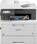Top Tier Digital Color All In One Wireless Laser Printer Bundle Featuring Hella Smooth Copy Scan Fax Functions And Straight Up PC Driver Downloads Plus Six Foot Usb Cable For Your Office, front view showing output tray.