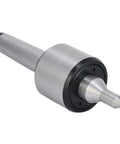 MT3 60° CNC live center with conical tip; carbon steel body and black mounting flange.
