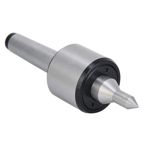 MT3 60° CNC live center with conical tip; carbon steel body and black mounting flange.