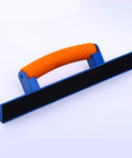 Built To Last Self Adhesive Sandpaper Frame Holder For Woodworking And Grinding With Grippy Non Slip Handle For Quick Pad Swaps and Smooth 30 Cm Corner Sanding shown side view with orange handle
