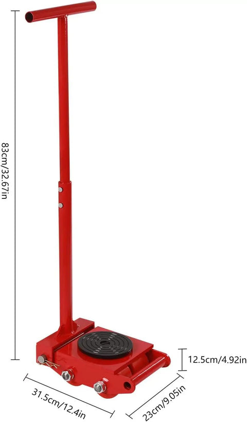 Heavy Duty Machine Skates With 360 Swivel PU Rollers For Industrial Machinery Moving Carbon Steel Base Handles 4409 Pounds on red dolly
