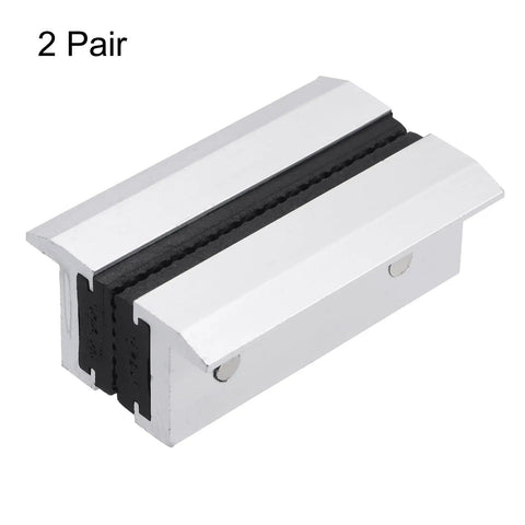 Rock Solid Magnetic Vise Jaws With Grippy Rubber Pads For Dead Tight Clamping On 3 Inch Bench Vises, silver aluminum jaws.