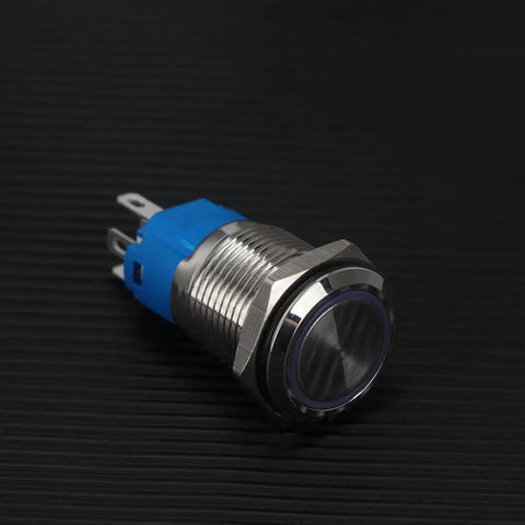 Stainless Steel Auto Reset Push Button Switch With White LED Ring Self Locking IP66 Waterproof Anti Rust Heavy Duty Industrial Control Starter Relay And Automotive Power Equipment, 16mm